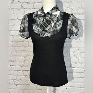 Lipstick Boutique Black and Gray Plaid Blouse
